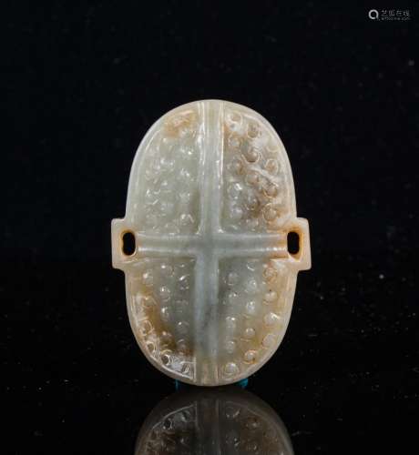ARCHAISTIC CHINESE CARVED JADE SHIELD