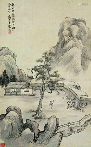 李上达（近代） 癸亥（1923年）作 东篱采菊图 立轴 水墨纸本