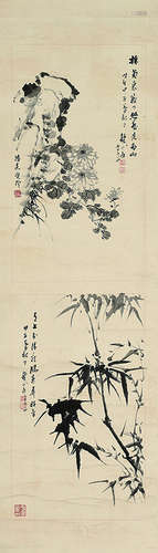 释铁翁（1789～1871） 甲子（1864年）作 双清图 （二帧） 立轴 水墨纸本