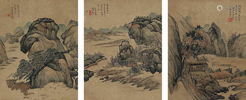 钱杜（1764～1845） 山水三挖 三挖立轴 设色纸本