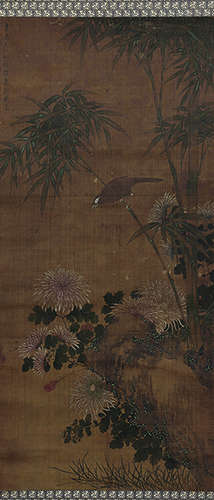 文俶（1595～1634） 辛酉（1621年）作 雀跃竹枝图 立轴 设色绢本