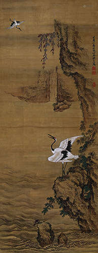 梁基（清·乾隆） 丁酉（1777年）作 福山寿海图 立轴 设色绢本