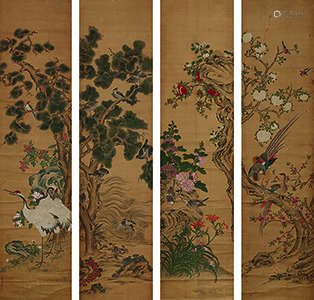 蒋廷锡（1669～1732） 花鸟 四屏立轴 设色绢本