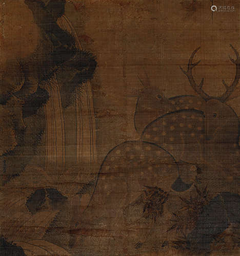 陶成（明·成化） 三鹿图 立轴 设色绢本