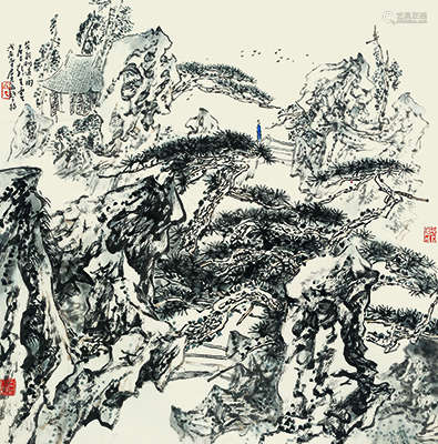 孙君良（b.1941） 戊辰（1988年）作 狮子林图 镜心 设色纸本