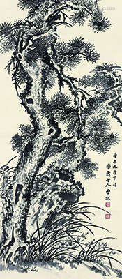 曹锟（1862～1938） 辛未（1931年）作 苍松寿石图 立轴 水墨纸本