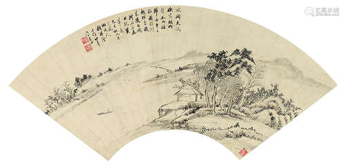 顾湛澄（近代） 己巳（1929年）作 平湖归舟图 扇面镜心 水墨纸本