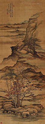 石元辉（清·道光） 道光乙未（1835年）作 江渚策杖图 立轴 设色绢本