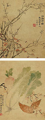 吴儁（清·光绪） 甲戌（1874年）作 花卉 （二帧） 镜心 设色绢本