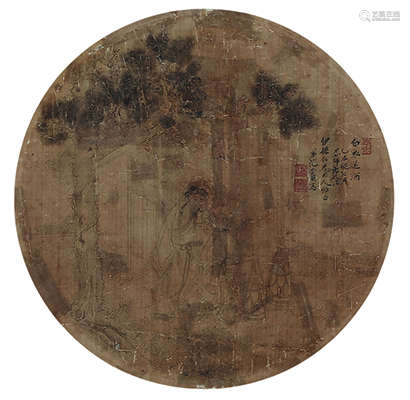 范崇简（1757～1840） 乙未（1775年）作 白衣送酒图 团扇镜心 水墨绢本