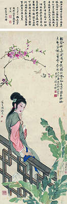 徐操 王雪涛 汪溶（1899～1961） 丙子（1936年）作 曲槛芳馨图 立轴 设色纸本