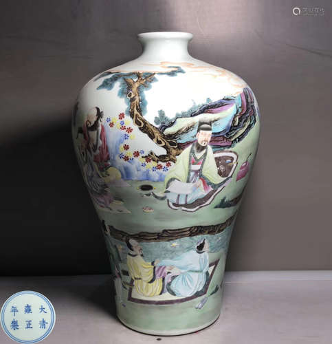 A FAMILLE-ROSE FIGURE PATTERN MEI VASE