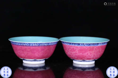 PAIR OF YONGZHENG MARK BLUE&WHITE BOWLS