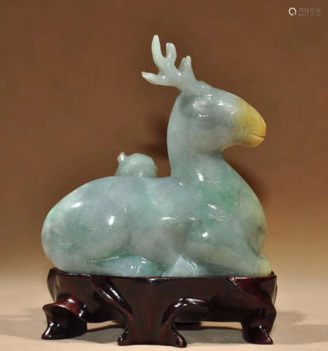 A JADEITE CARVED DEER SHAPED ORNAMENT