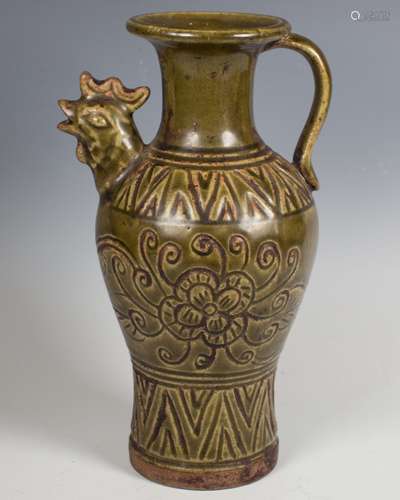 CELADON GLAZED PHOENIX PATTERN SPOUT EWER