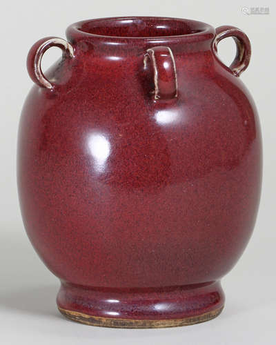 RED GLAZED JAR WITH FOUR HANDLES