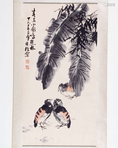 SCROLL OF FLORAL & BIRD PAINTING SIGNED LI, KUCHAN