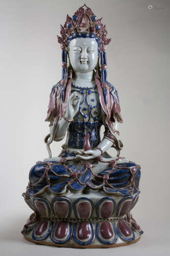 YUAN BLUE&WHITE UNDERGLAZED RED GUANYIN FIGURE