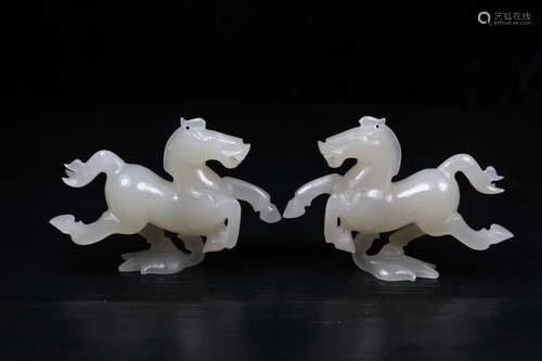 PAIR HETIAN JADE HORSE SHAPED FIGURES