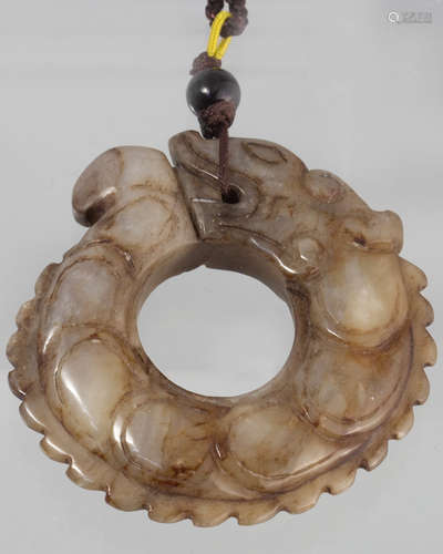 HETIAN JADE PENDANT CARVING WITH DRAGON PATTERN