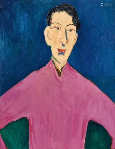 丘亚才（1949～2013） 红衣青年 油彩 画布