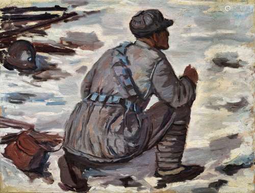 吕斯百（1905～1973） 雪地军人 油彩 画布