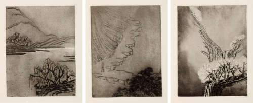 常玉（1901～1966） 1930年作 陶潜诗选 （一组共三件） 蚀刻 版画