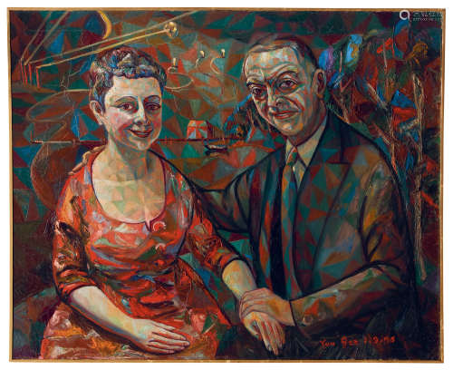 朱沅芷（1906～1963） 1955年作 雨果·罗杰斯夫妇画像 油彩 画布