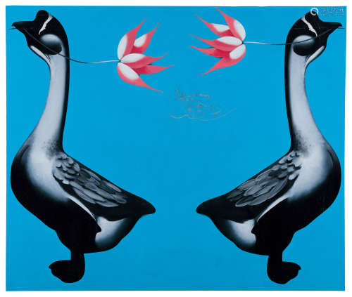 李山（B.1942） 1994年作 胭脂系列 第68号：双鹅 油彩 画布