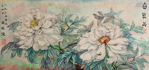王济远（1919～2010） 1965年作 白牡丹 水墨 设色 纸本