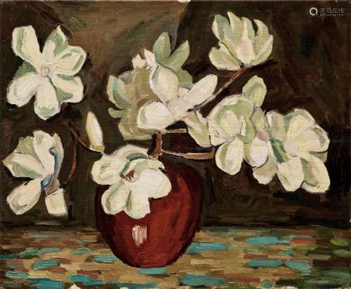 吕斯百（1905～1973） 瓶中木兰 油彩 画布