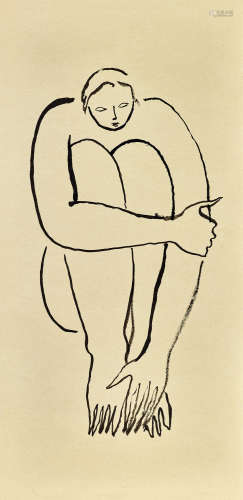常玉（1901～1966） 1920年代作 屈膝裸女 水墨 纸本