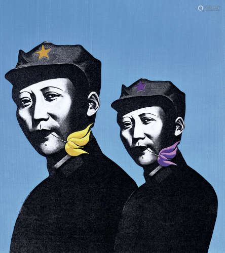 李山（B.1942） 2005年作 胭脂系列：双面毛泽东 压克力 拼贴 画布