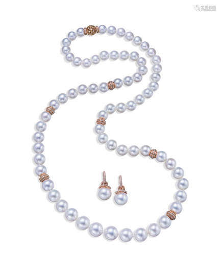 南洋珍珠项链及耳环配钻石套装