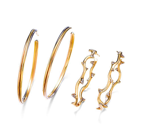 迪奥设计 黄金配钻石耳环及 卡地亚设计 黄金耳环 （一对）