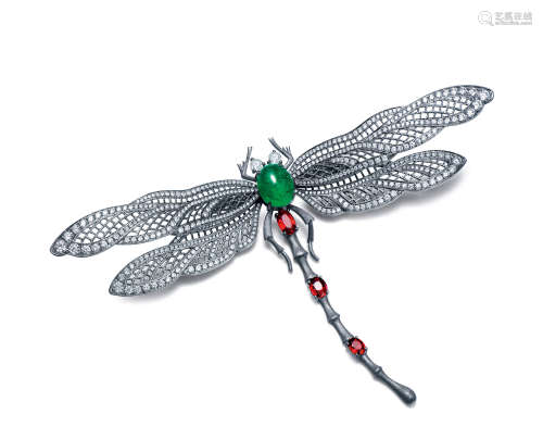刘江霞设计 祖母绿，红宝及钻石「蜻蜓」胸针