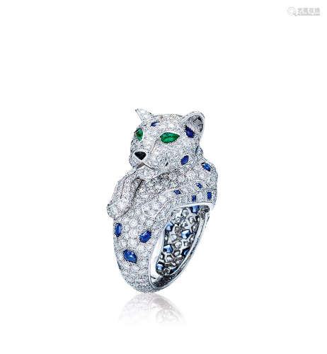 卡地亚设计 钻石及蓝宝石「猎豹」戒指