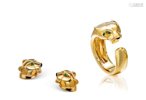 卡地亚设计 「猎豹」首饰套装及一对黄金耳环