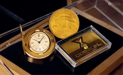 古柏林 一组两件，精致黄金二十美元金币表，及一枚二十美元黄金金币，年份约1927，附原厂表盒