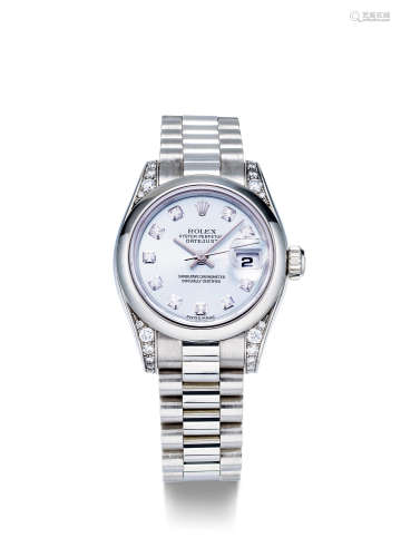 劳力士 精致，女装铂金镶钻石自动上弦链带腕表，备日期显示，「Datejust」，型号179296，年份约2006