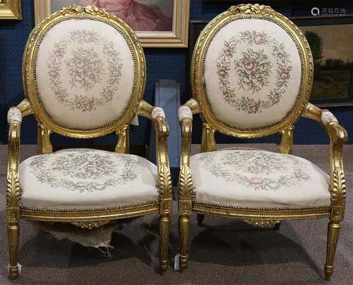 Louis XV style giltwood fauteuils