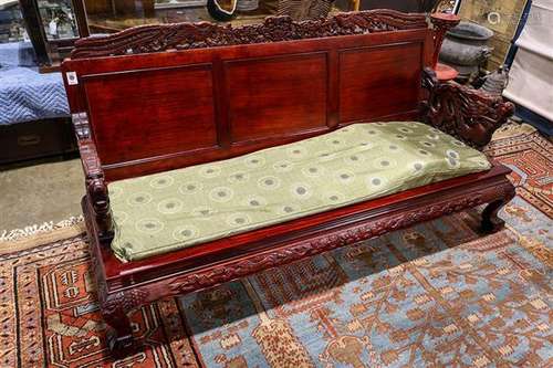 Chinese Hardwood Dragon Phoenix Settee