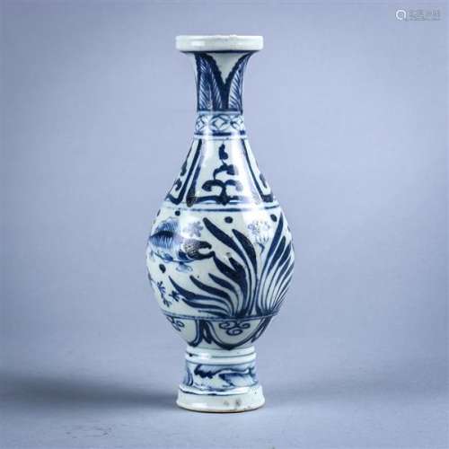 Chinese Blue-and-White Porcelain Vase, Fish