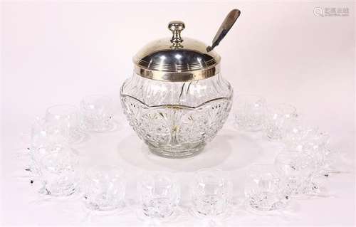 German crystal punch bowl with glasses