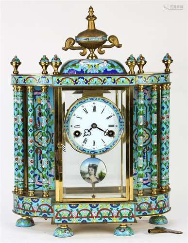 French style champleve decorated mantle clock