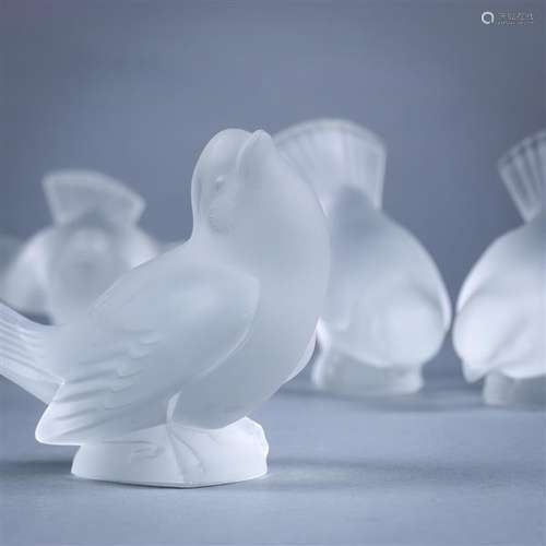 Lalique France frosted glass song bird paperweights