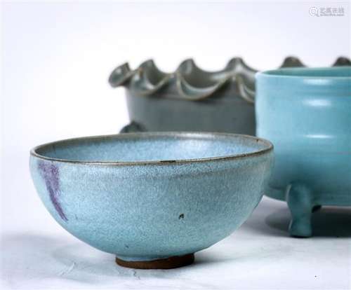 Chinese Glazed Ceramic Censer, Vessel, and Bowl