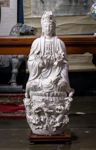 Chinese Large Blanc De Chine Porcelain Guanyin