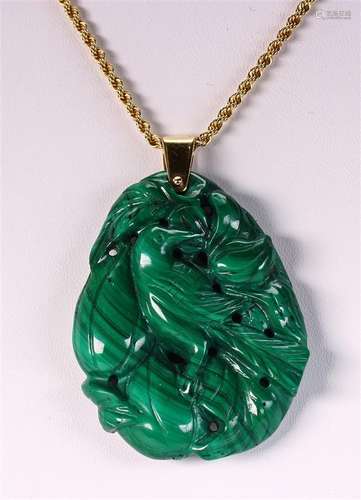 Carved malachite and 14k yellow gold pendant-necklace