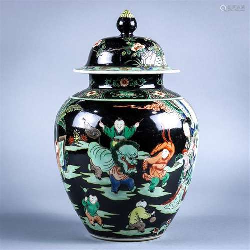 Chinese Famille Noire Porcelain Jar, Children